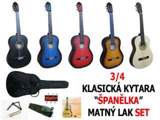 3/4 KLASICKÁ KYTARA ŠPANĚLKA MATNÝ LAK SET