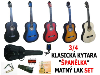 3/4 KLASICKÁ KYTARA ŠPANĚLKA MATNÝ LAK DIGI LADIČKA SET